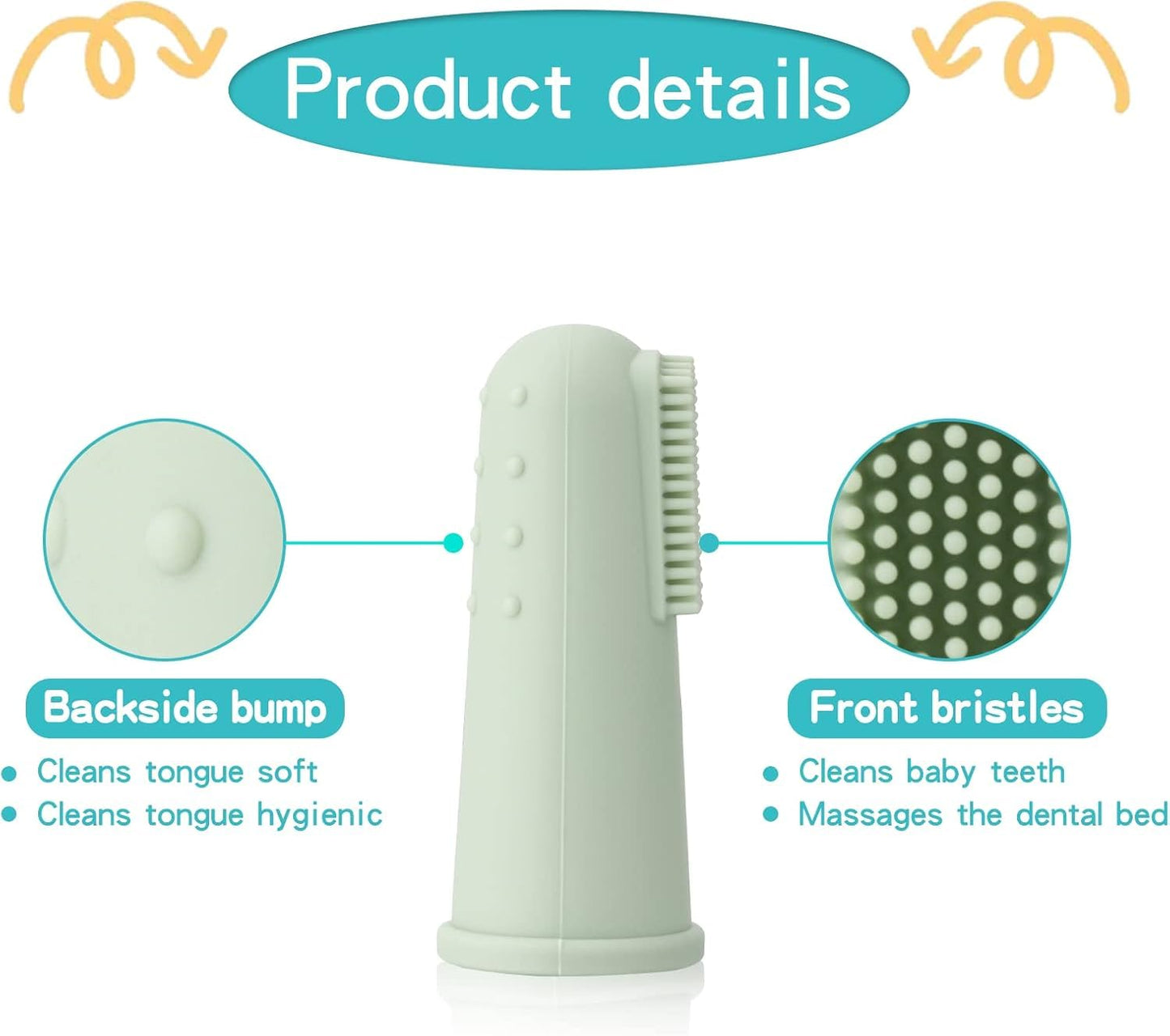 uhfi Baby Toothbrush Kit – 30Pcs + 2 Finger Toothbrushes, Clay/Mint (0-36 Months)