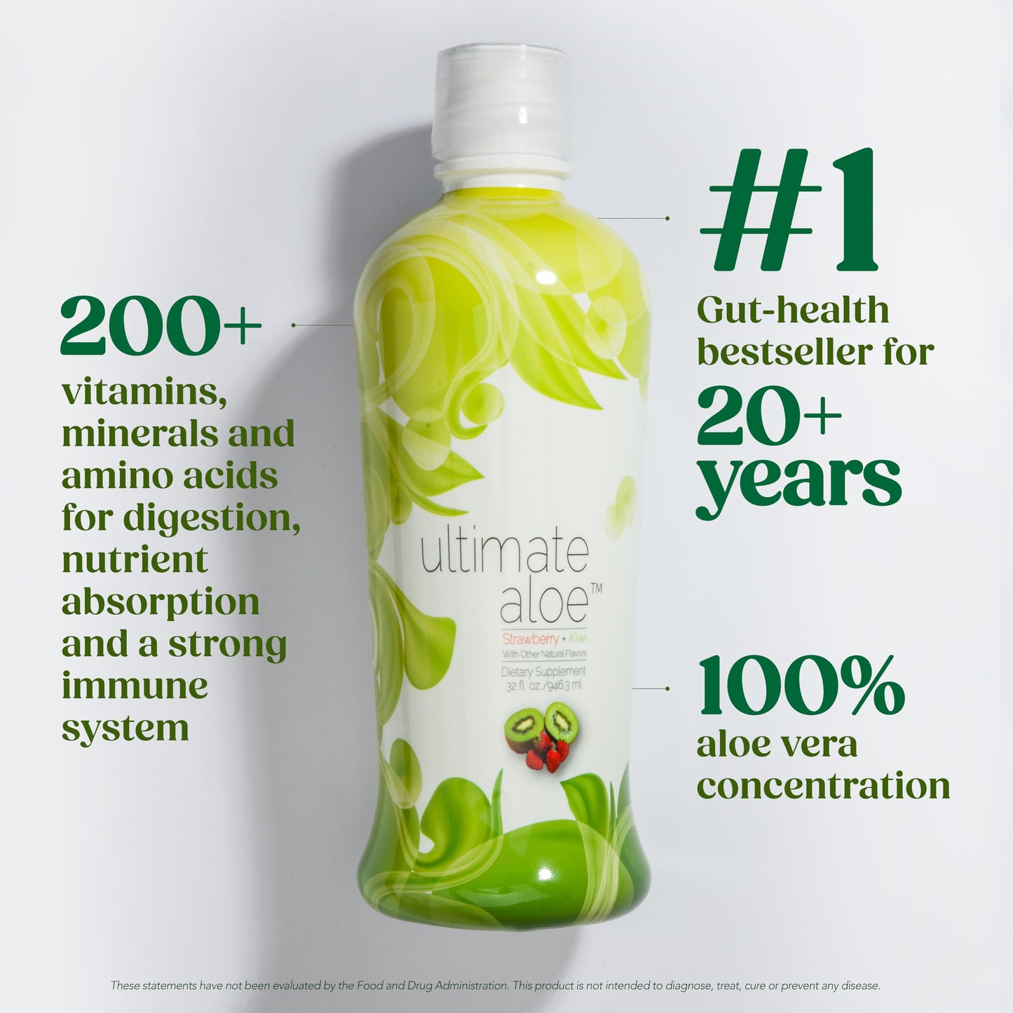 Ultimate Aloe Aloe Vera Juice – Gut Health, Digestive Comfort, Immune Support (Strawberry Kiwi, 16 Servings)