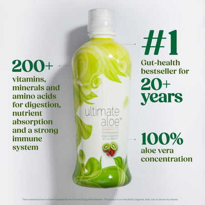 Ultimate Aloe Aloe Vera Juice – Gut Health, Digestive Comfort, Immune Support (Strawberry Kiwi, 16 Servings)
