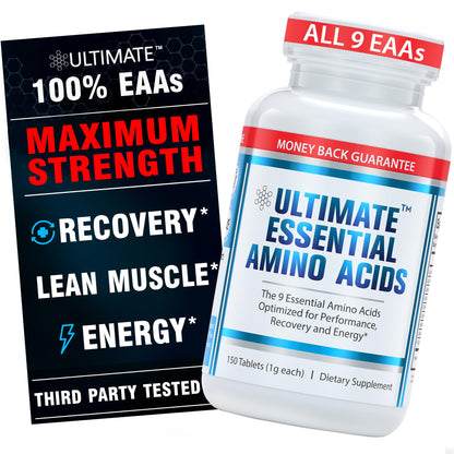 Ultimate 100% Essential Amino Acids for Cutting & Workouts | 9 EAAs, 40% Leucine, Keto & Vegetarian Tablets (150)
