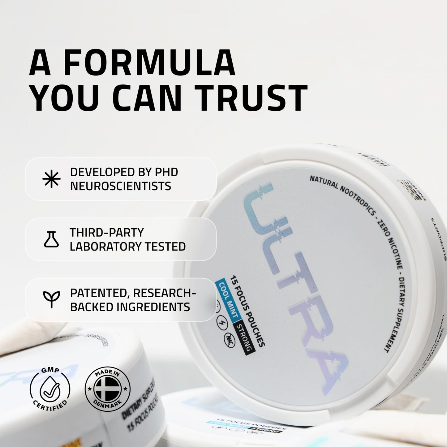 Ultra Focus Pouches Variety Pack (3 Cans) Nicotine-Free, Caffeine-Free | Nootropic Energy & Clarity | Ultra Pouches