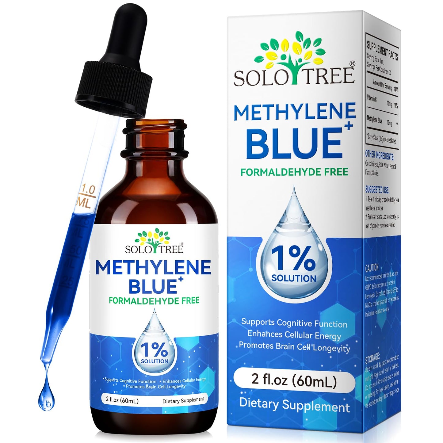 Ultra Methylene Blue 1% Solution | Pharmaceutical Grade USP | Cognitive Function & Cellular Energy Support | Formaldehyde-Free | 60ml (2 Fl Oz)