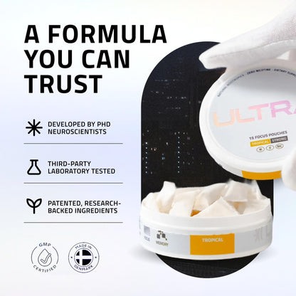Ultra Focus Pouches Variety Pack (3 Cans) Nicotine-Free, Caffeine-Free | Nootropic Energy & Clarity | Ultra Pouches