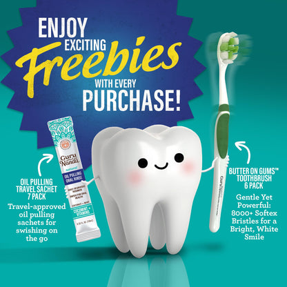 GuruNanda Total Smile Makeover Kit Regular | Cocomint Oil Pulling, Dual Barrel Whitening Mouthwash, Whitening Strips & Butter on Gums Toothbrushes