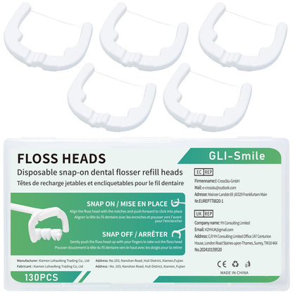 Ultraclean Flosser Refills: 130ct Heads - PFAS Free, Durable Plaque Removal