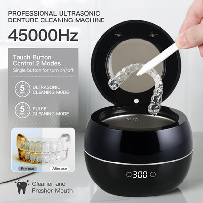 Dental Ultrasonic Retainer Cleaner Machine – 45kHz Cleaning Pod for Dentures, Aligners, Mouth Guards & Jewelry