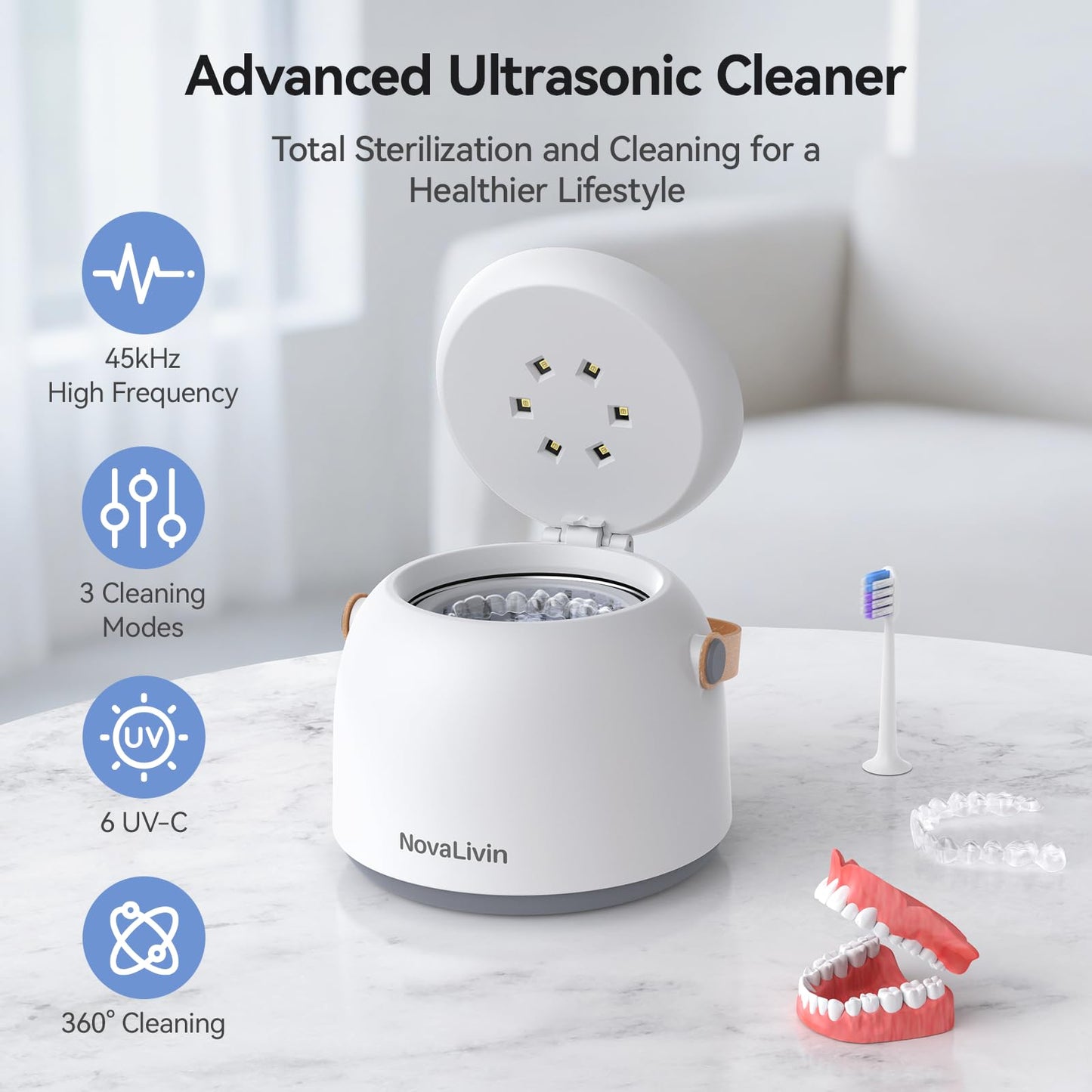 Ultrasonic Retainer Cleaner 45kHz – 3 Modes, 200ml Tank | Aligners & Mouth Guards