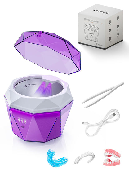 Rechargeable Ultrasonic Retainer Cleaner – 43KHz, 2x2000mAh, UV Light
