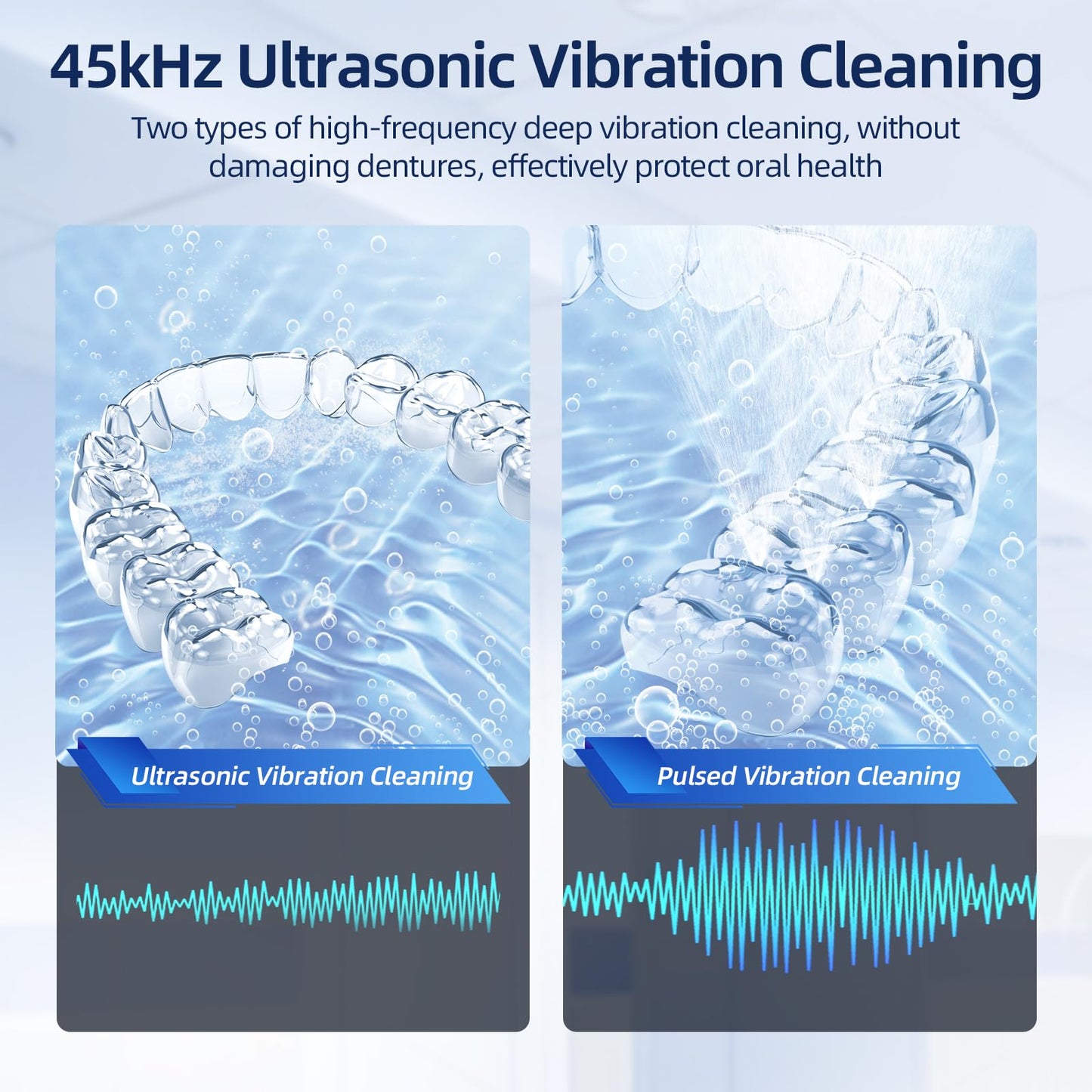 Ultrasonic Retainer Cleaner 45kHz - 200ml, 4 Modes for Dentures, Braces, Mouth Guards (Grey)