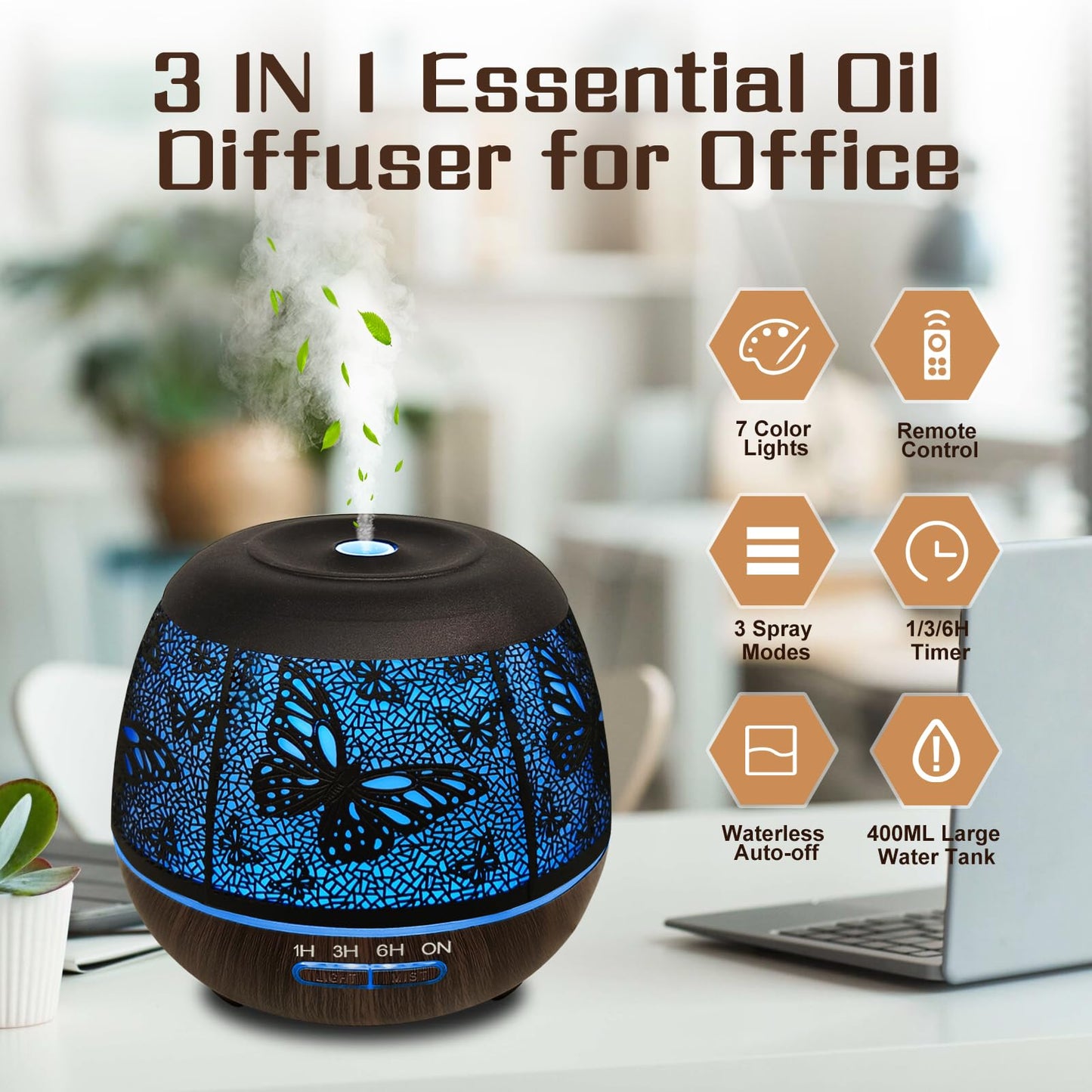 Essential Oil Diffuser for Bedroom 400ml | Remote-Controlled Ultrasonic Diffuser with 7 Color Lights
