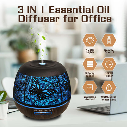 Essential Oil Diffuser for Bedroom 400ml | Remote-Controlled Ultrasonic Diffuser with 7 Color Lights