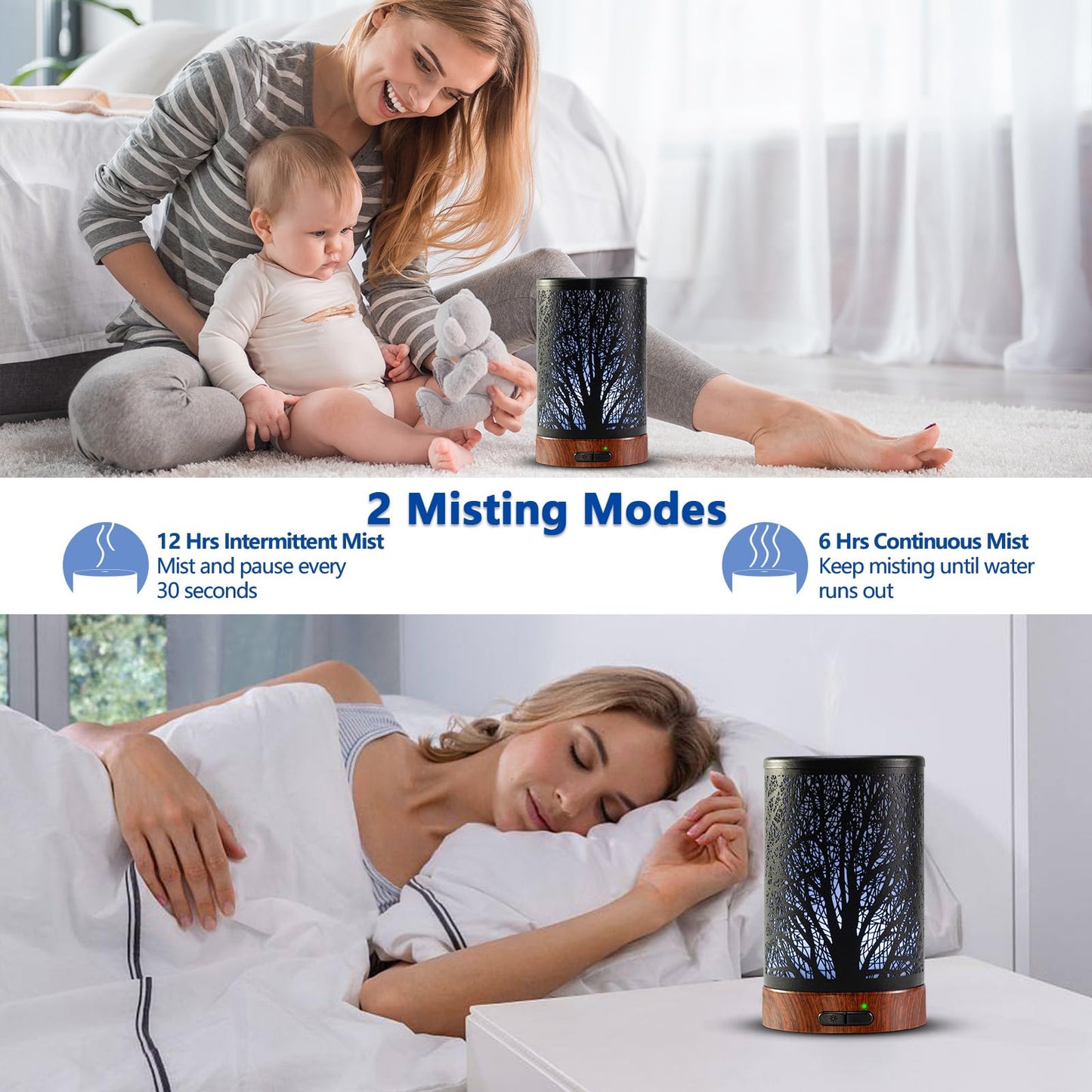 Oil Diffuser with Essential Oils Set – 150ml, 7-Color Night Light, Auto Shut-Off