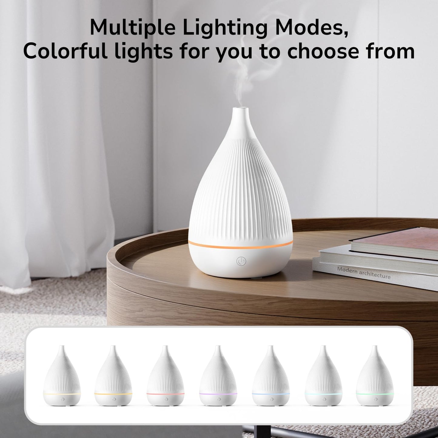 Ultrasonic Essential Oil Diffuser with Auto Shut-Off, Color-Changing Night Light – BPA-Free Portable Humidifier (White)