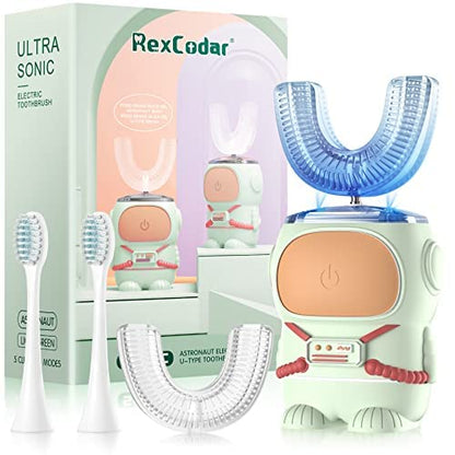 Ultrasonic Kid's U-Shaped Toothbrush – 5 Modes, 60s Timer, IPX7 Waterproof (Ages 6-12, Green)
