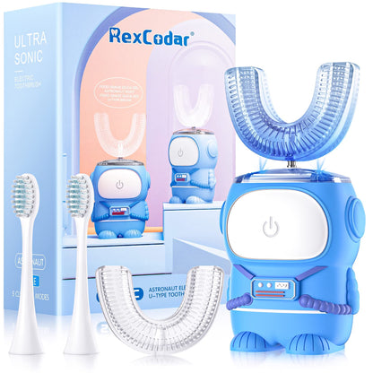 Ultrasonic Kid's U-Shaped Electric Toothbrush - IPX7, 5 Modes, 60s Timer (Azure Blue, Ages 2-6)