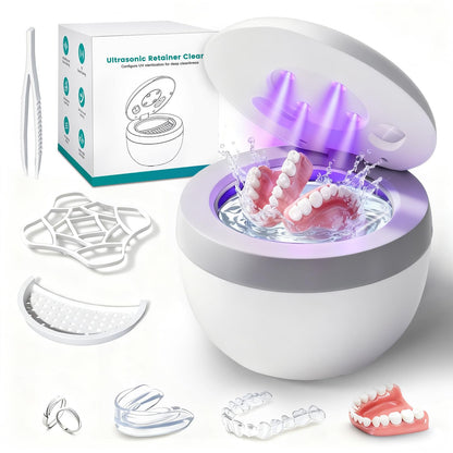 Upgraded Ultrasonic Retainer Cleaner - 45kHz, 200ml, White | For Dentures, Braces & Jewelry