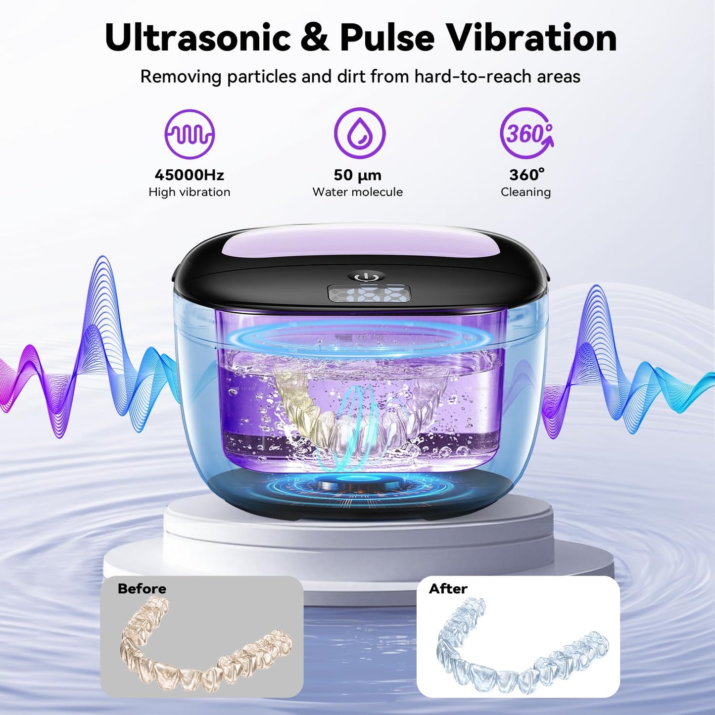 Ultrasonic Retainer Cleaner 45kHz | 150ML | 2 Modes | Travel Design