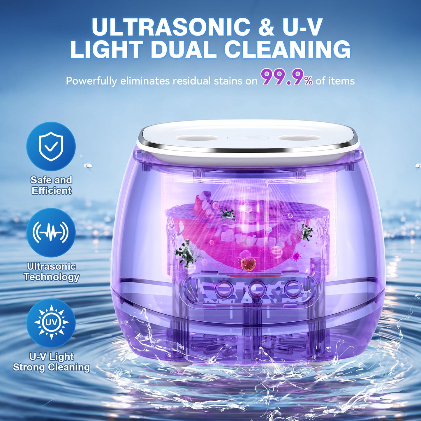 Rechargeable Ultrasonic Retainer Cleaner – 45kHz Portable Cleaning Pod