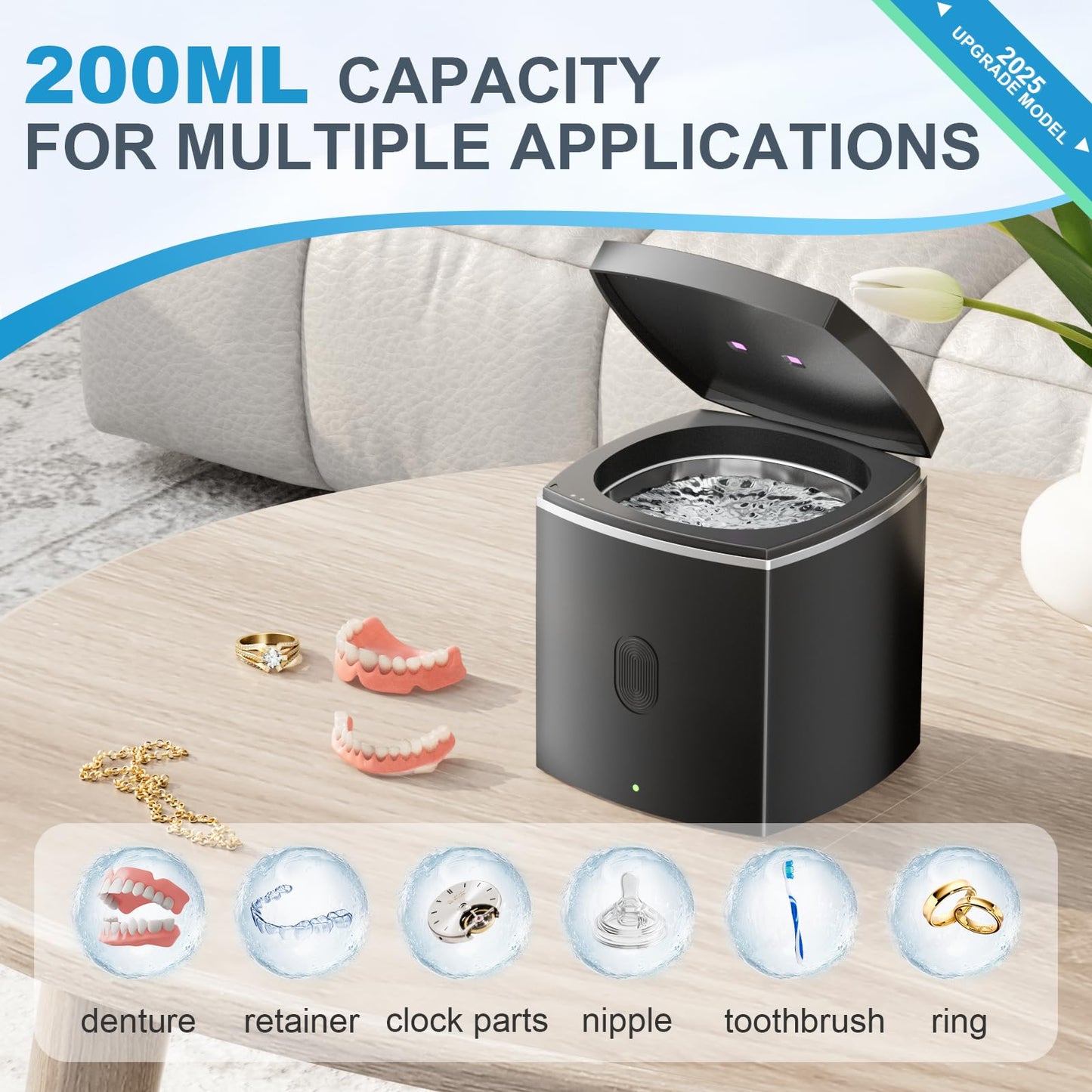 Ultrasonic Retainer Cleaner - 43kHz Denture & Jewelry Cleaner