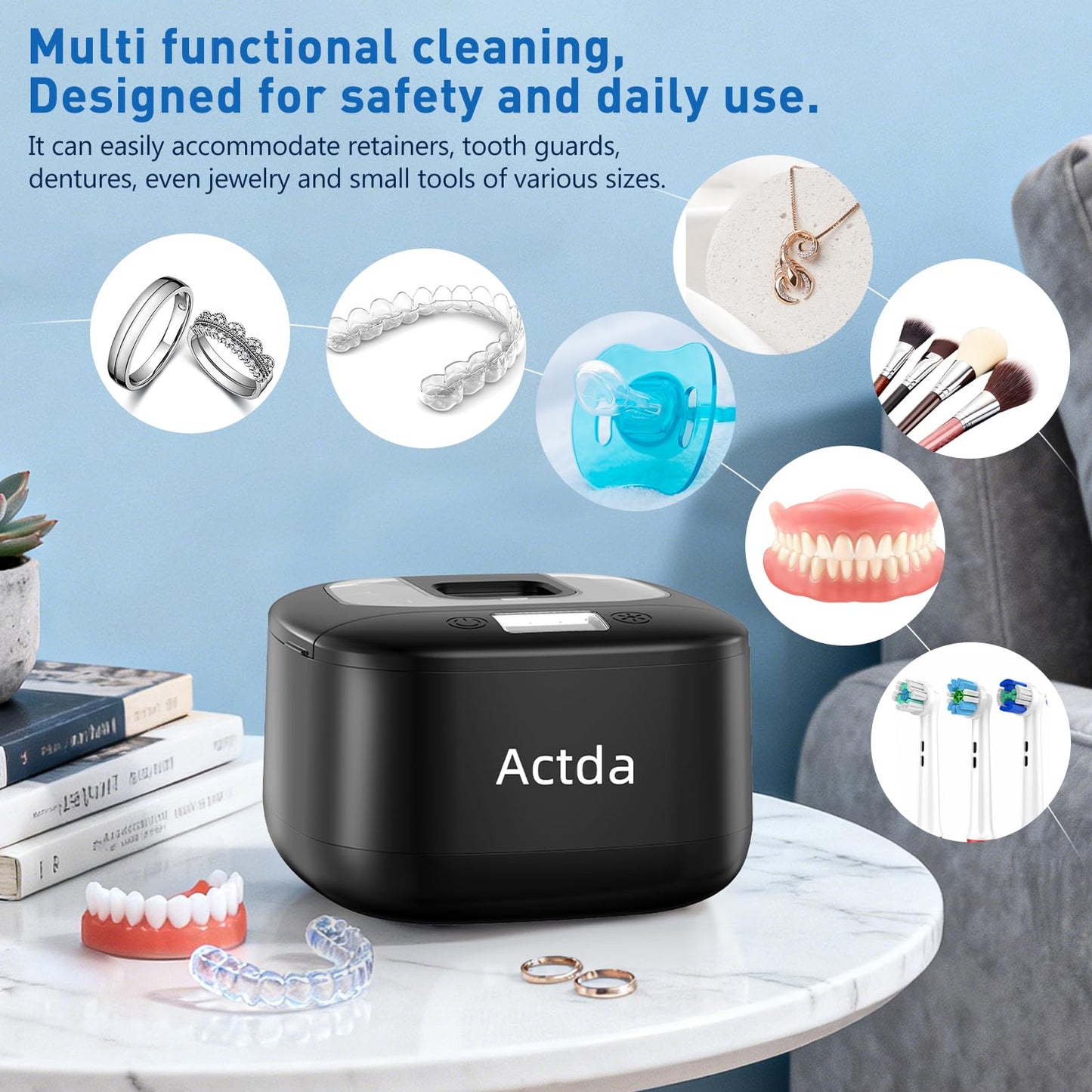 Ultrasonic Retainer Cleaner – Wireless Pro Sonic Dental Cleaning (Black)