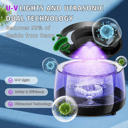 Ultrasonic Retainer Cleaner 43kHz – Denture, Jewelry & Glasses Cleaning