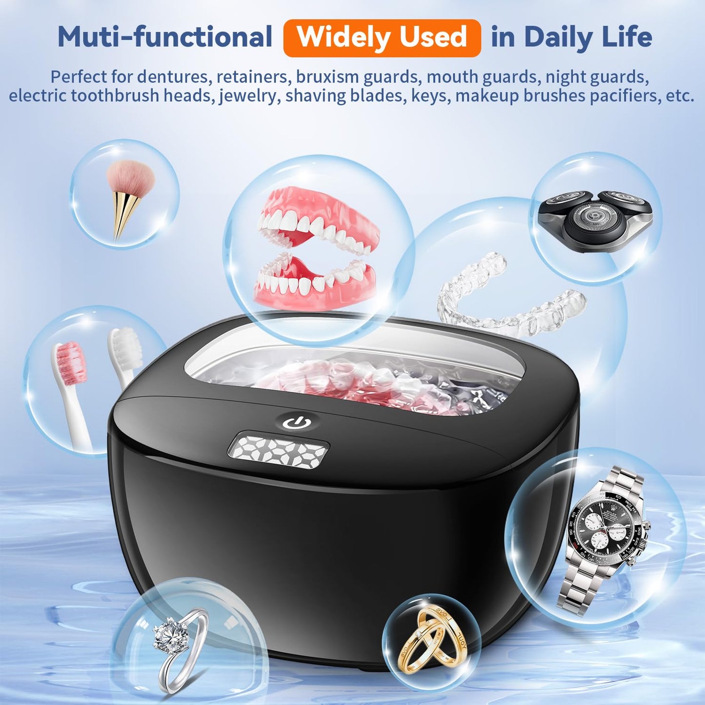 Ultrasonic Retainer Cleaner 45kHz – Dentures, Aligners & Jewelry