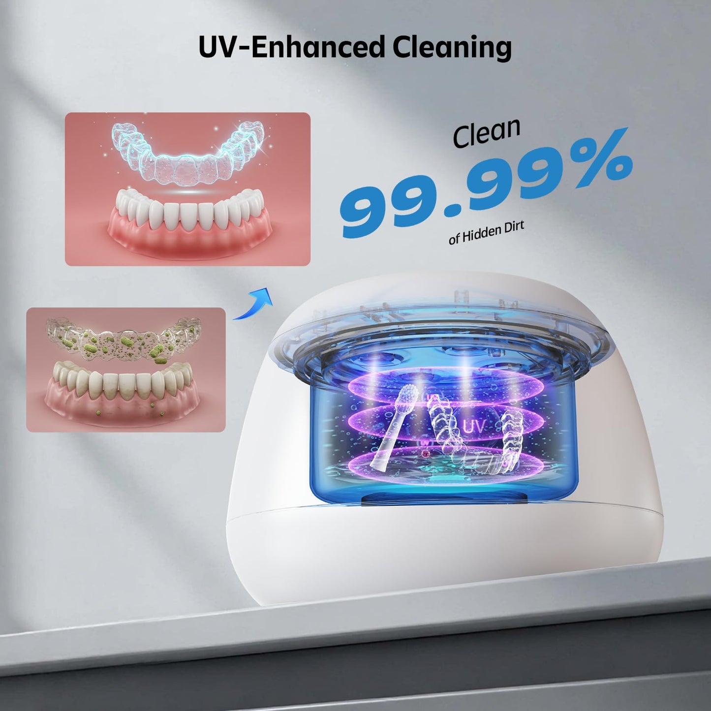 Ultrasonic Retainer Cleaner 48kHz – Pink 200ML Cleaning Pod for Aligners, Trays & Braces
