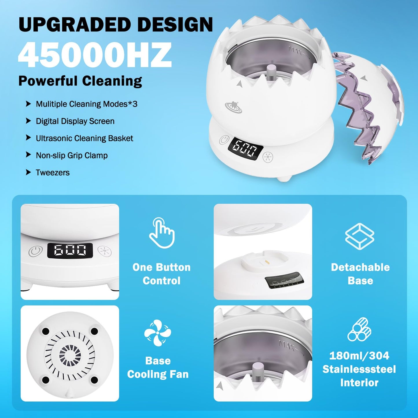 Ultrasonic Retainer Cleaner 45kHz – 25W, IPX7, 3 Modes