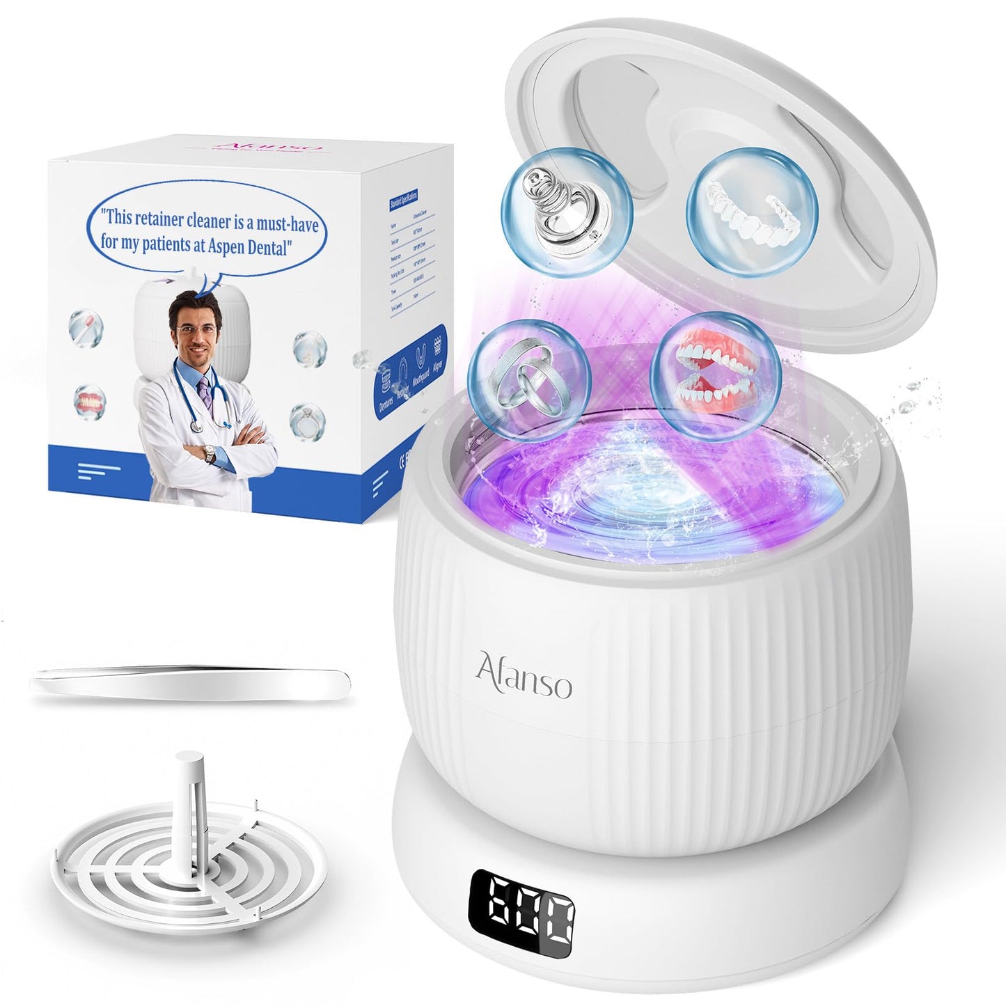Ultrasonic Retainer Cleaner 50kHz – Dentures, Aligners, Mouth Guards, 4 Modes