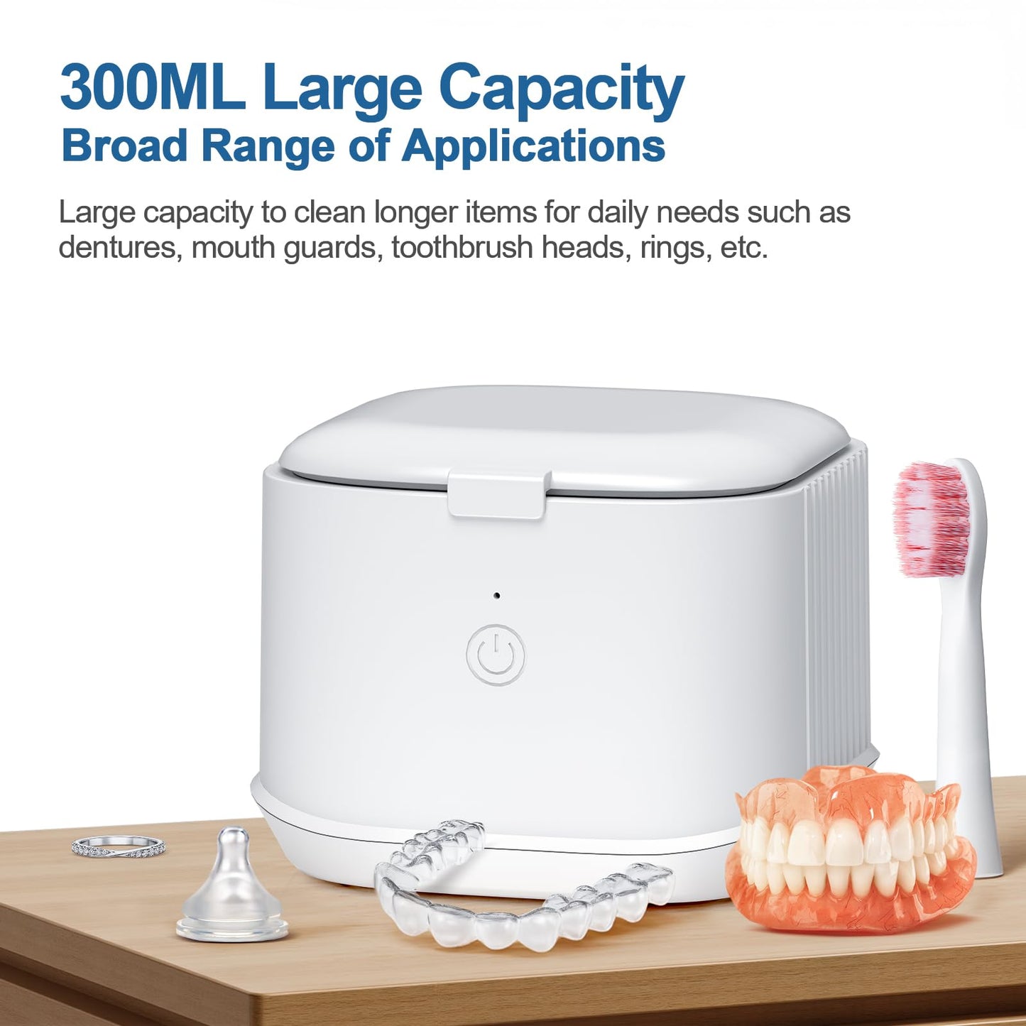 50kHz Ultrasonic Retainer Cleaner – 300mL Dental Cleaner for Aligners & Braces