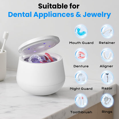 45kHz Ultrasonic Retainer Cleaner - 200ML, UV Light, 4 Modes - White