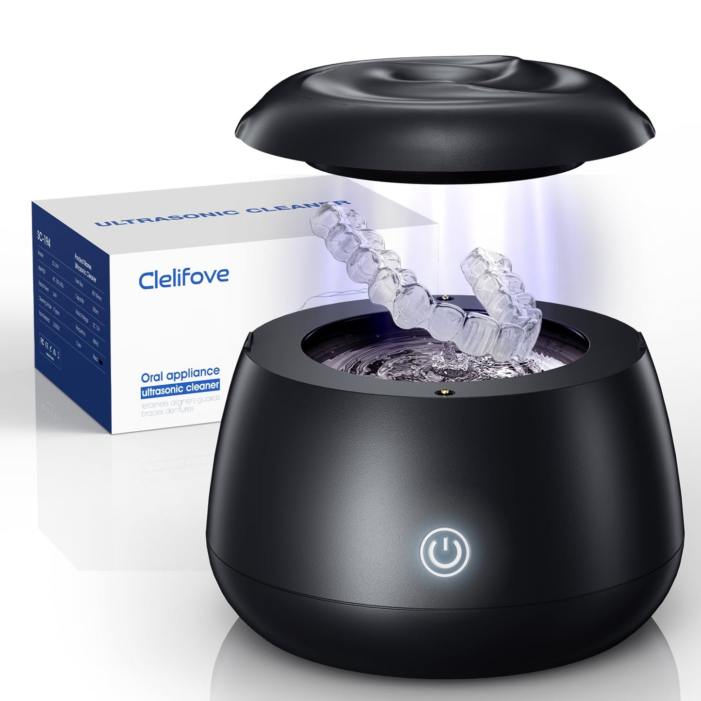 Ultrasonic Retainer Cleaner Machine 48kHz – 200ml Cleaning Pod (Black) for Aligners & Dentures