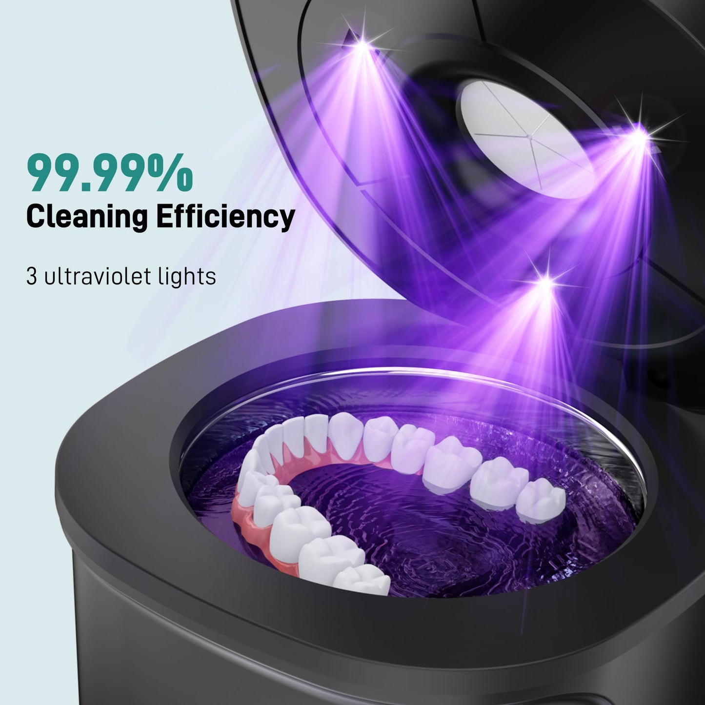Ultrasonic Retainer Cleaner with UV Light - 45kHz Cleaning Pod (Black)