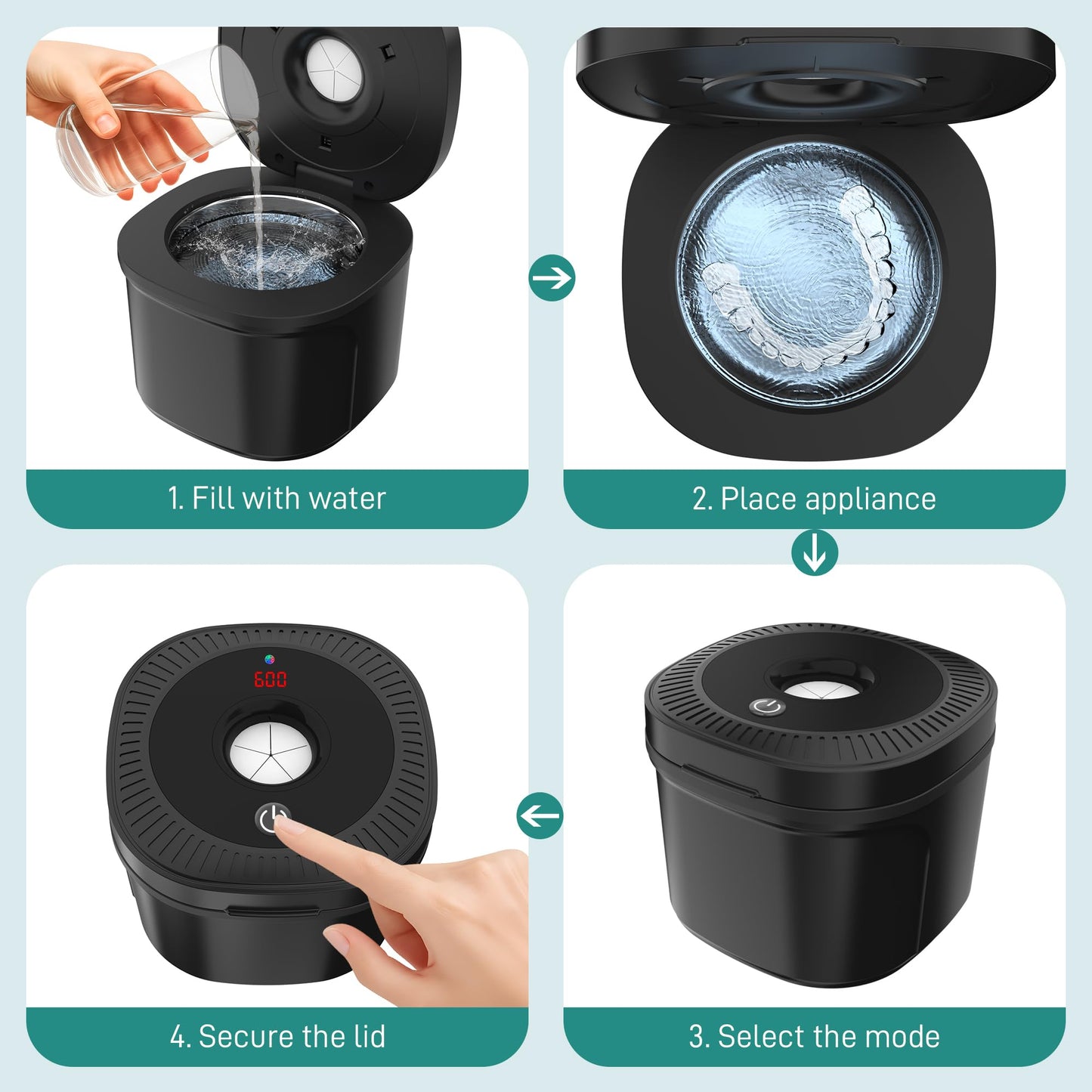 Ultrasonic Retainer Cleaner with UV Light - 45kHz Cleaning Pod (Black)