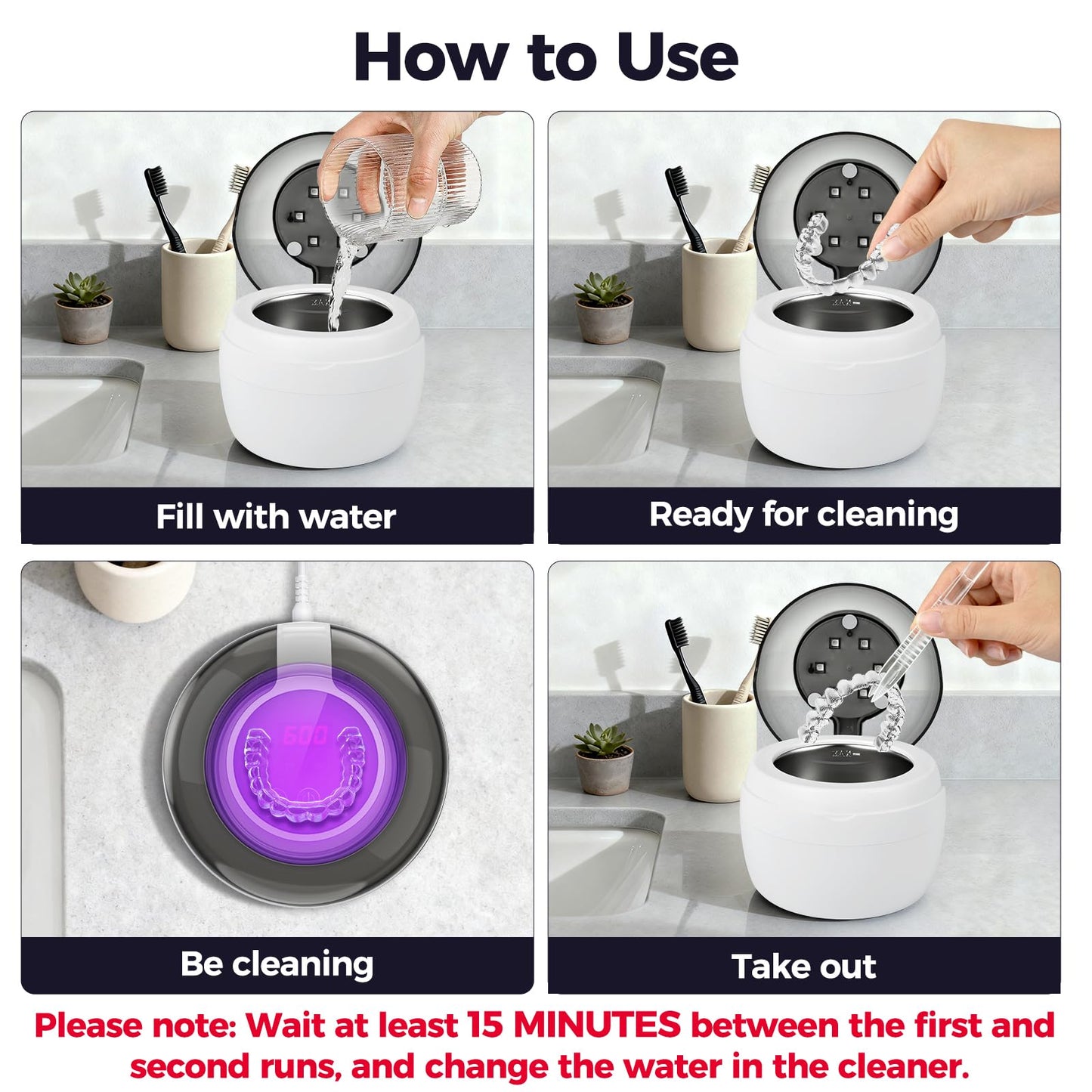 Ultrasonic Retainer Cleaner – 45kHz, 250ml, UV Cleaning for Retainers, Dentures