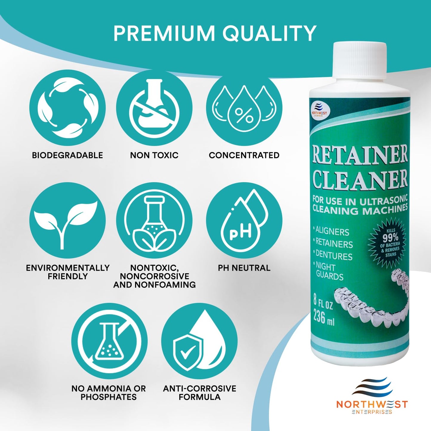 Ultrasonic Retainer Cleaner Solution Concentrate - Mint (8 oz) | Invisalign, Mouthguards & Dentures Cleaner
