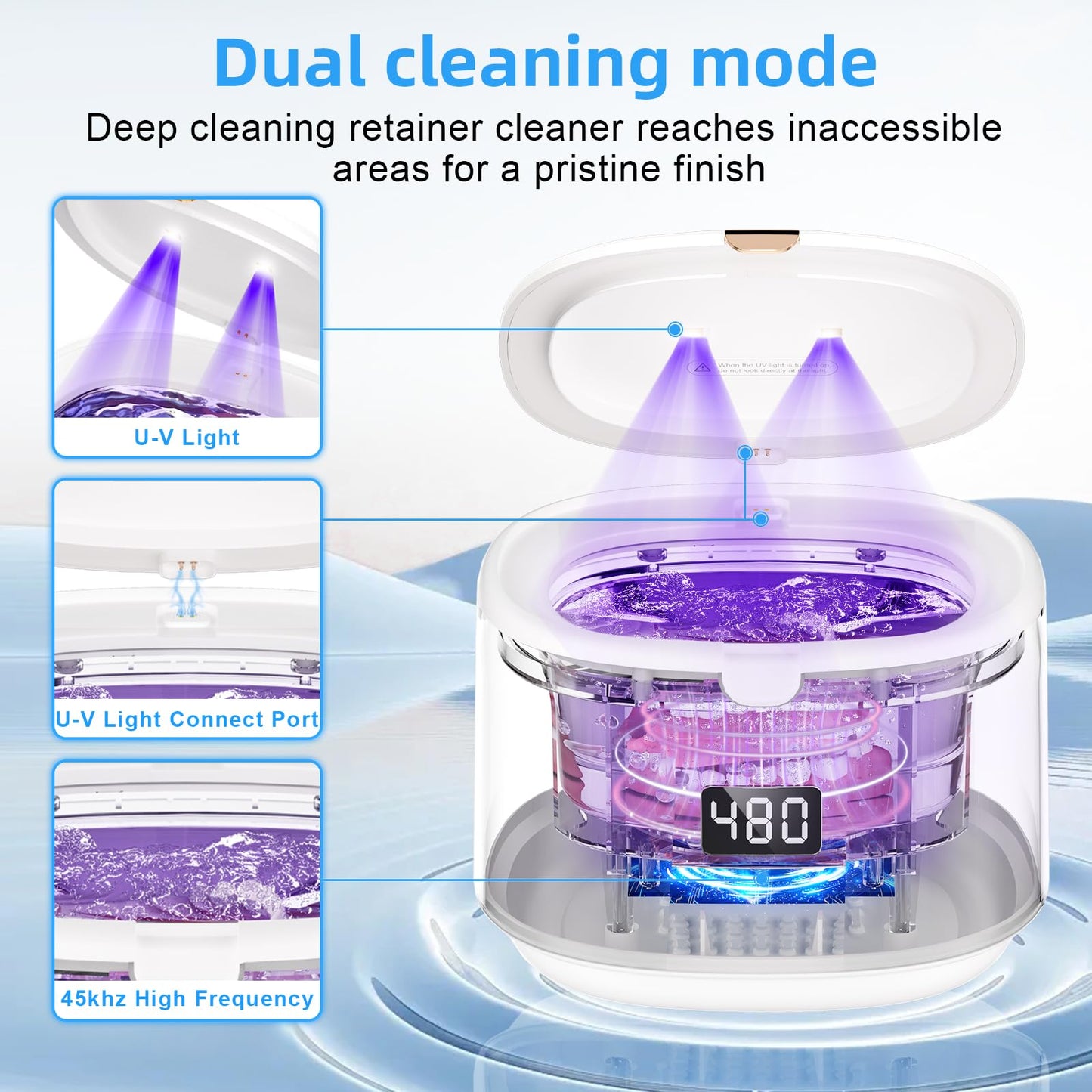 Ultrasonic Retainer Cleaner 30W/45kHz – Aligners, Braces, Dentures (White) | VIVIZEN