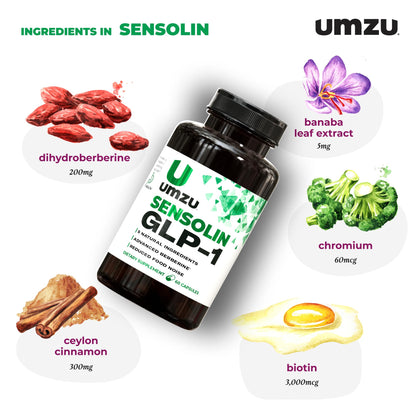 UMZU Sensolin GLP-1 Support Supplement – 30 Day Supply with Dihydroberberine, Cinnamon, Chromium & Biotin