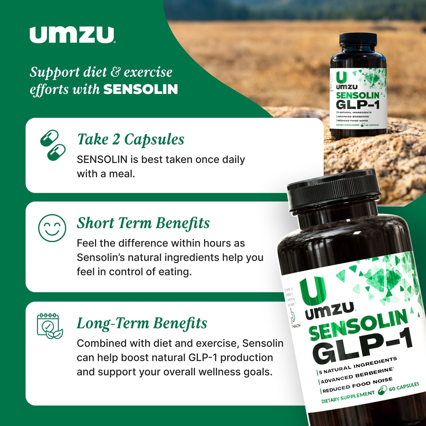 UMZU Sensolin GLP-1 Support Supplement – 30 Day Supply with Dihydroberberine, Cinnamon, Chromium & Biotin