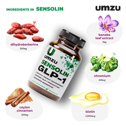 UMZU Sensolin GLP-1 Support Supplement – 30 Day Supply with Dihydroberberine, Cinnamon, Chromium & Biotin