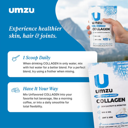 UMZU zuCollagen Multi Collagen Protein Powder – Unflavored | 20g Protein, Low Calorie, 5 Types I-X