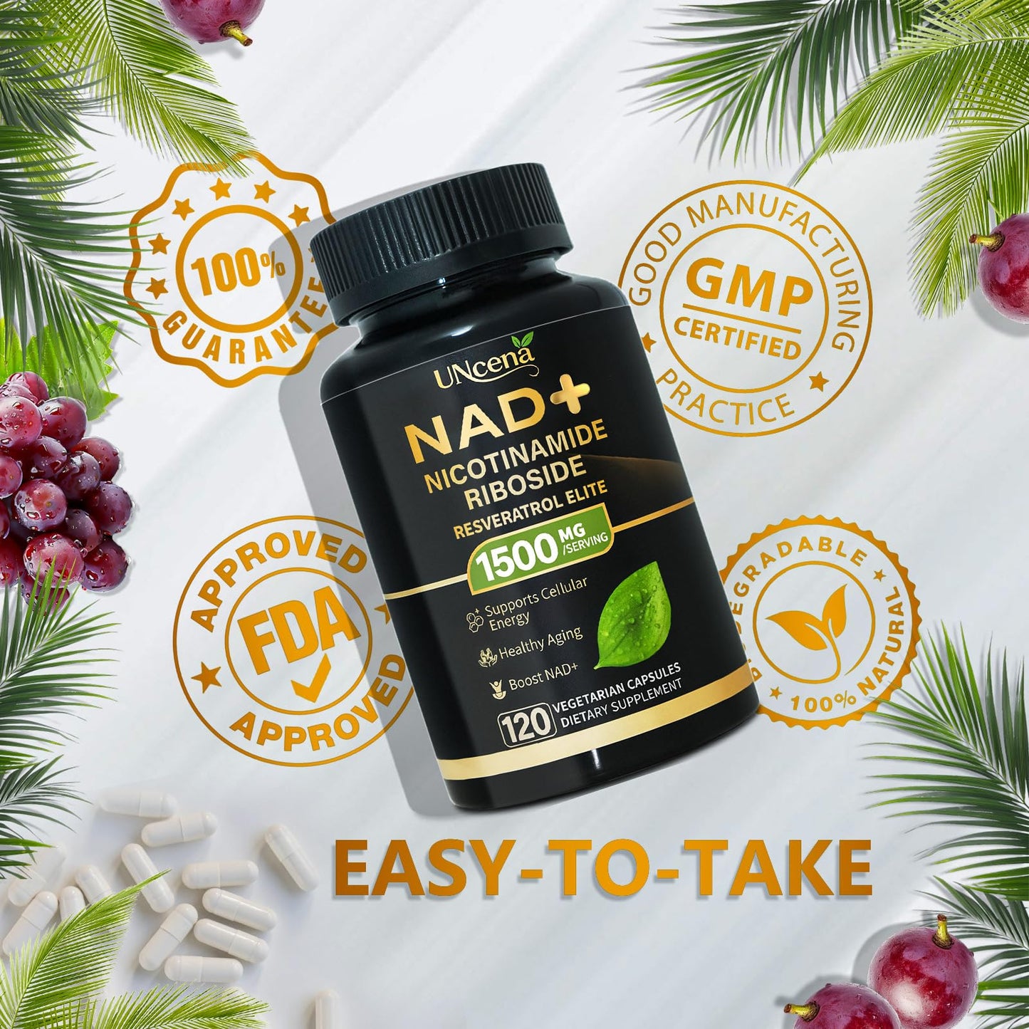 UNcena NAD Supplement 1500mg – Liposomal NR with Resveratrol | Support Cellular Health & Healthy Aging (Pack of 2)