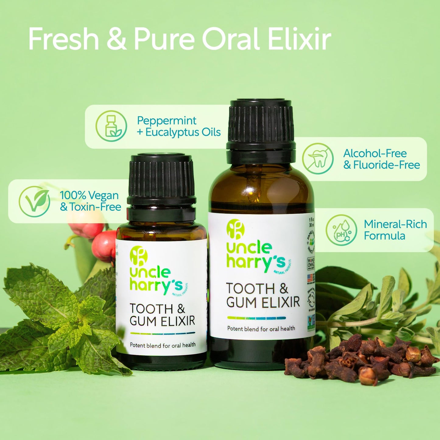 Uncle Harry's Aromatherapy Tooth & Gum Elixir | Purifying Alcohol-Free Mouthwash for Gums & Bad Breath | 0.5 oz
