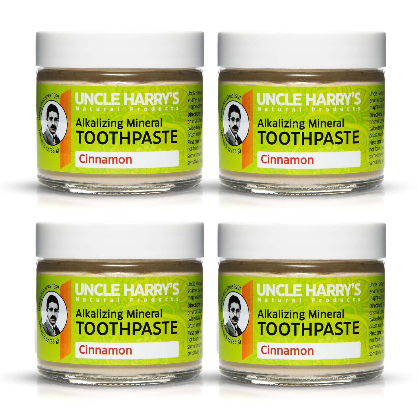 Uncle Harry's Cinnamon Remineralizing Toothpaste – Natural Whitening, Vegan, Fluoride-Free 4 Pack