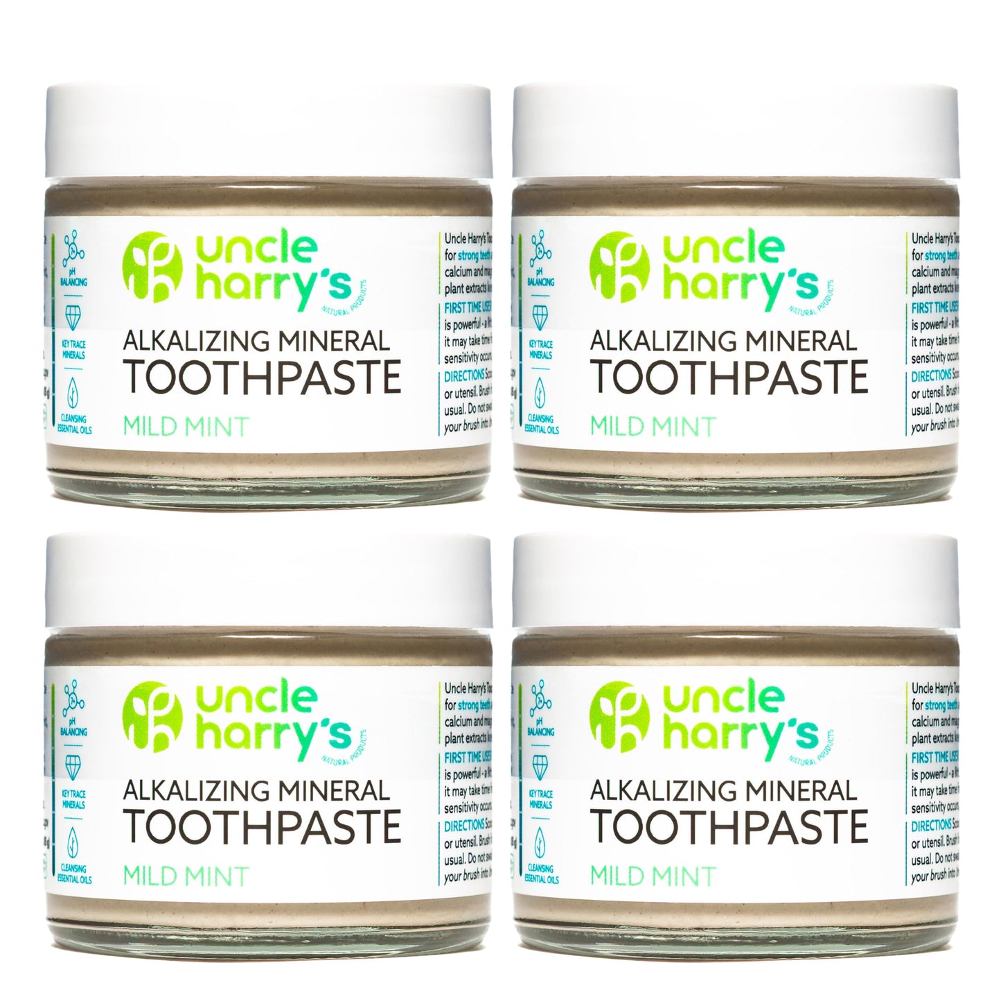 Uncle Harry's Mild Mint Remineralizing Toothpaste - Natural Whitening, Fresh Breath, Enamel Support | Vegan, Fluoride Free, 3 Oz (4 Pack)