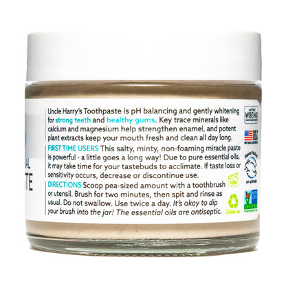 Uncle Harry's Mild Mint Remineralizing Toothpaste - Natural Whitening, Fresh Breath, Enamel Support | Vegan, Fluoride Free, 3 Oz (4 Pack)