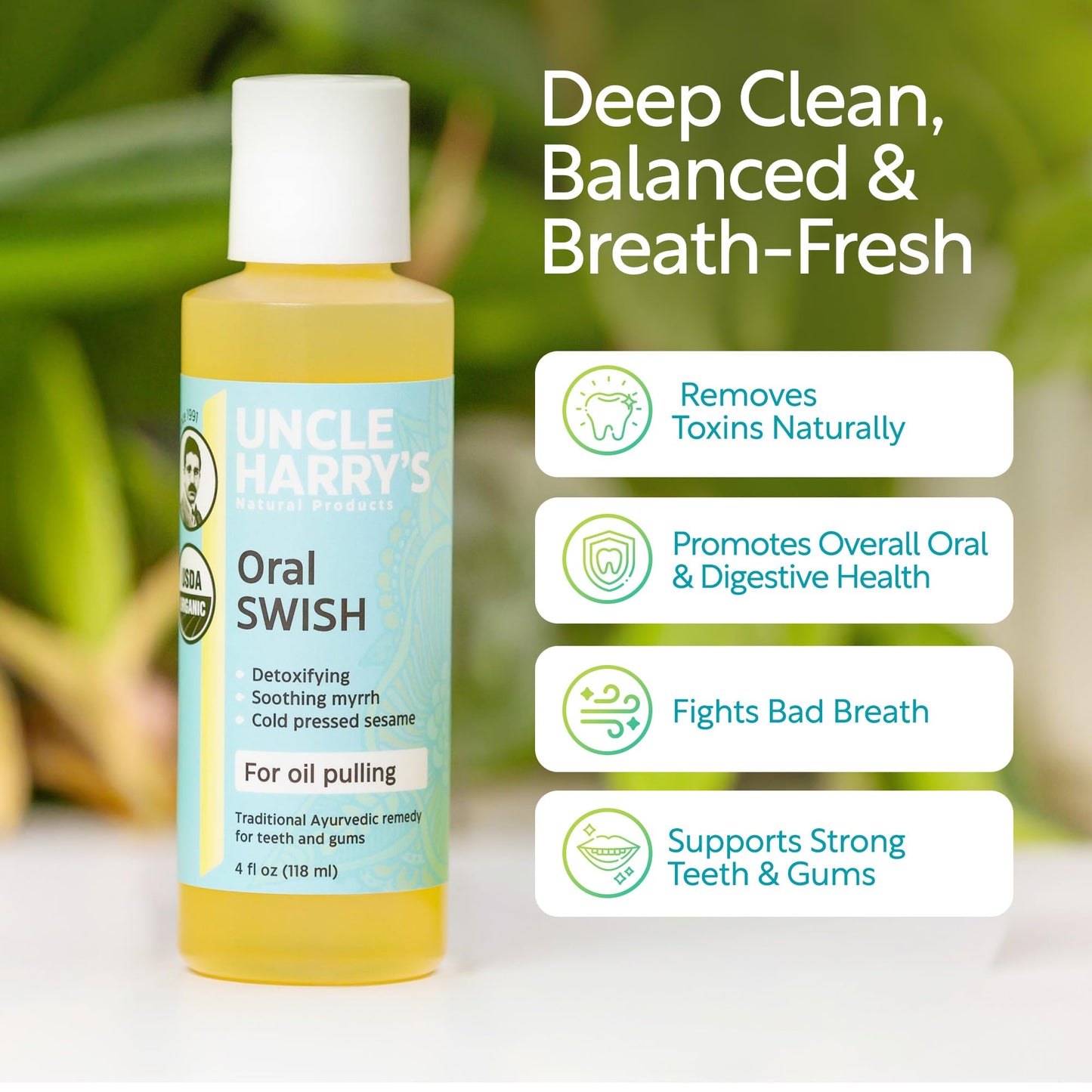 Uncle Harry's Certified Organic Oral Swish – Ayurvedic Sesame Oil Pulling (4 oz)