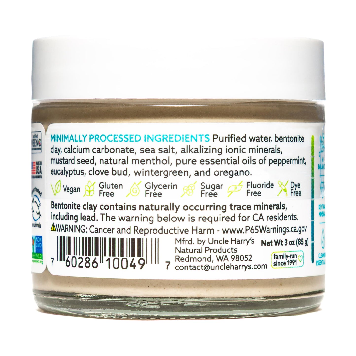 Uncle Harry's Fluoride-Free Remineralizing Toothpaste – Peppermint, 3oz (Pack of 6)