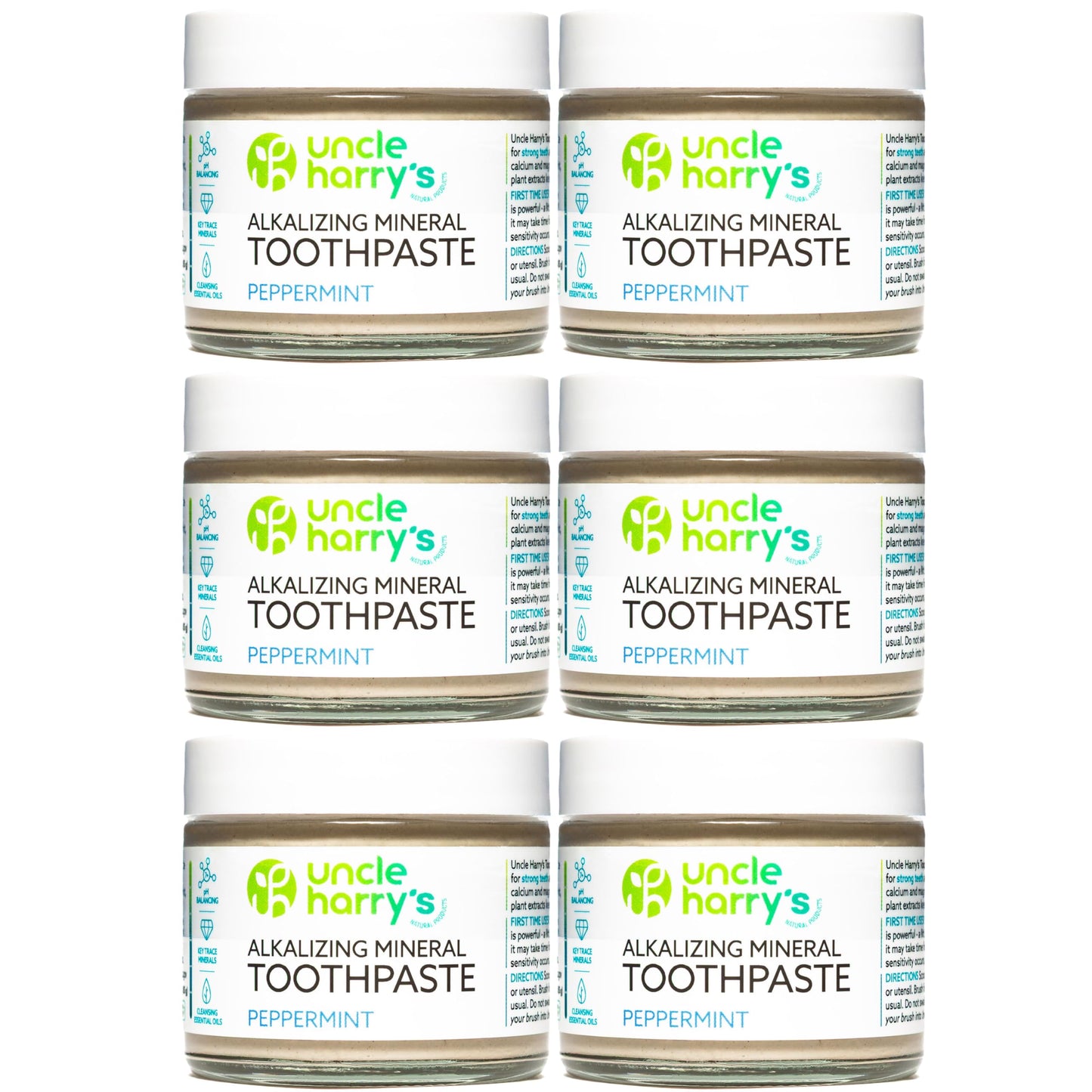 Uncle Harry's Fluoride-Free Remineralizing Toothpaste – Peppermint, 3oz (Pack of 6)