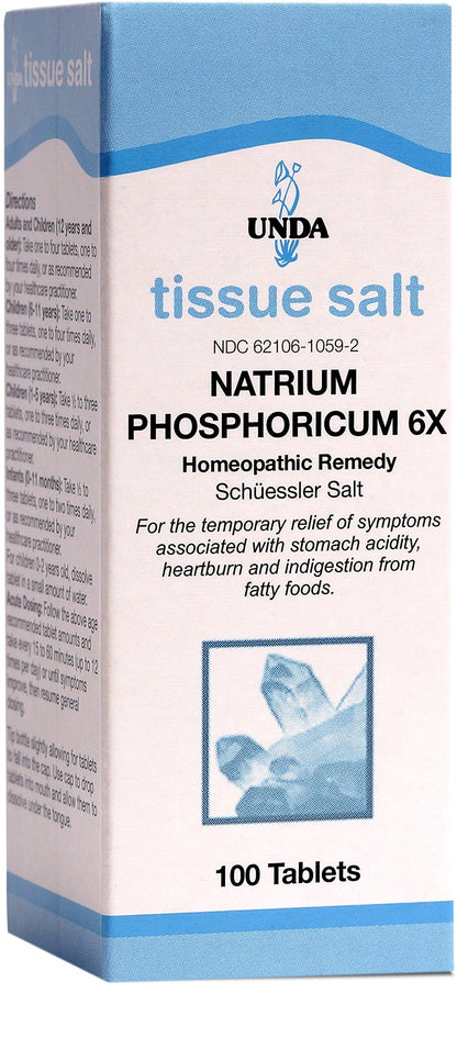 UNDA Natrium Phosphoricum 6X Salt - Homeopathic Remedy for Mild Indigestion (100 Tablets)